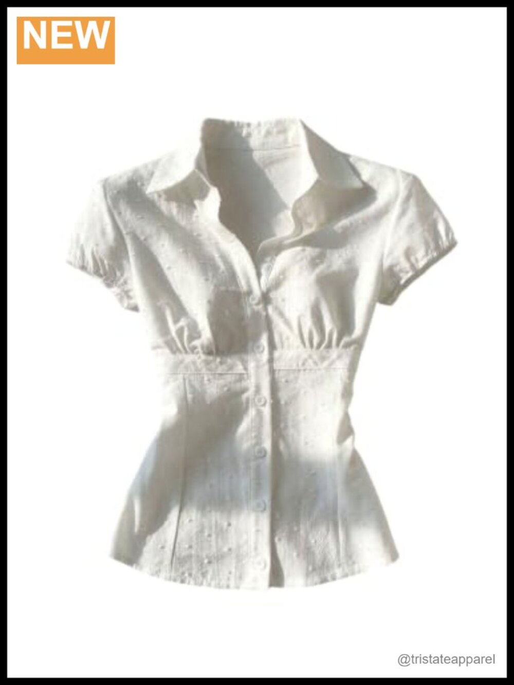 Slim Fit Cap Sleeve Button Down Blouse with Turn-Down Collar